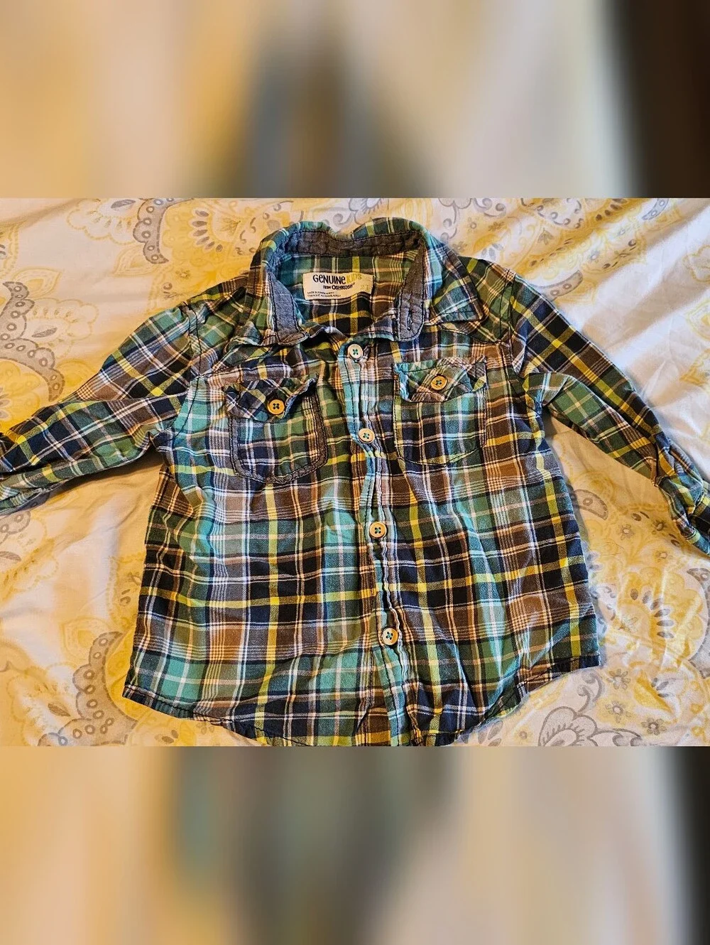 OshKosh B'gosh Green and Navy Plaid Button-Front Shirt